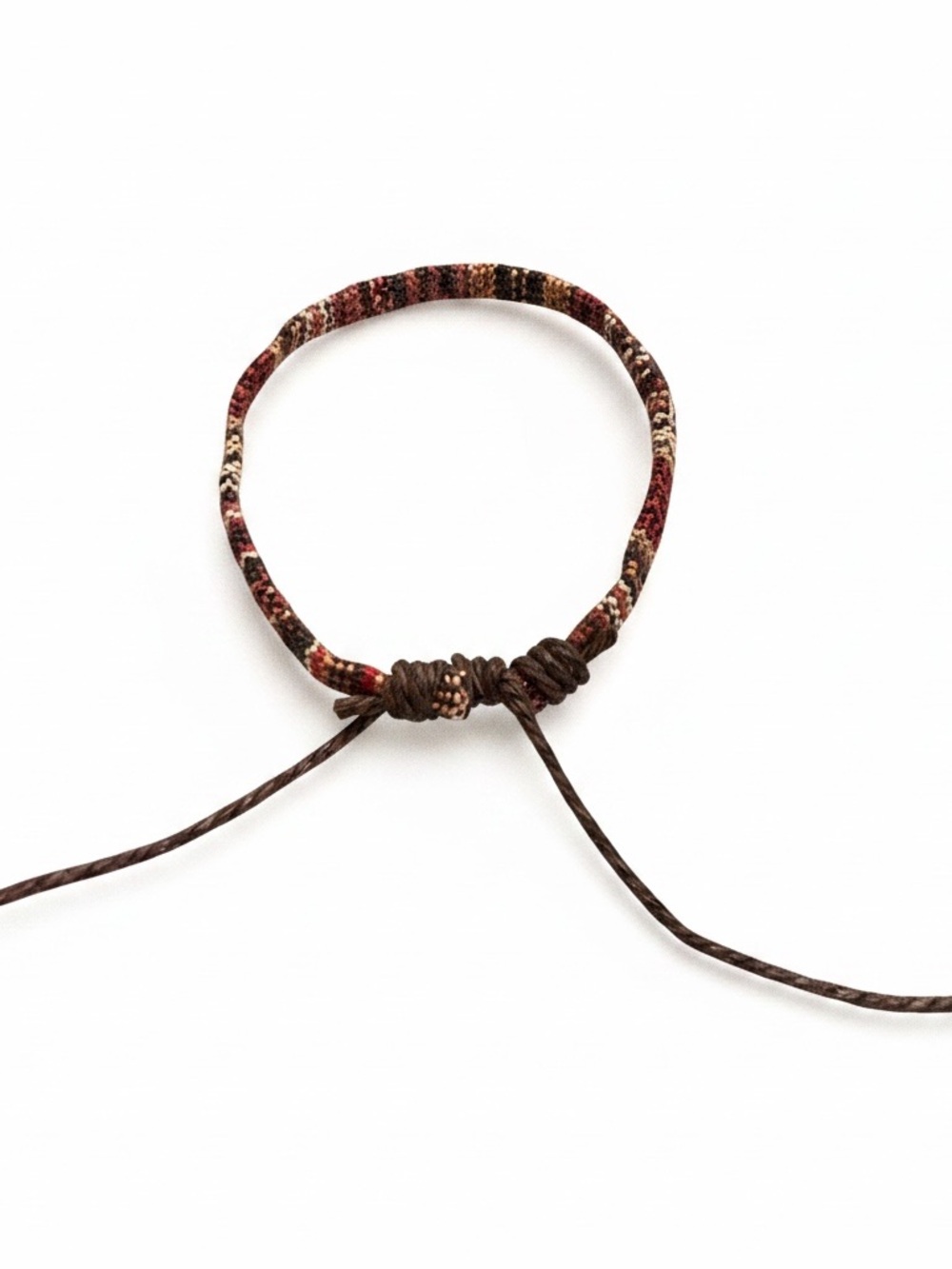 Handwoven Brown & Burgundy Adjustable Cord Bracelet